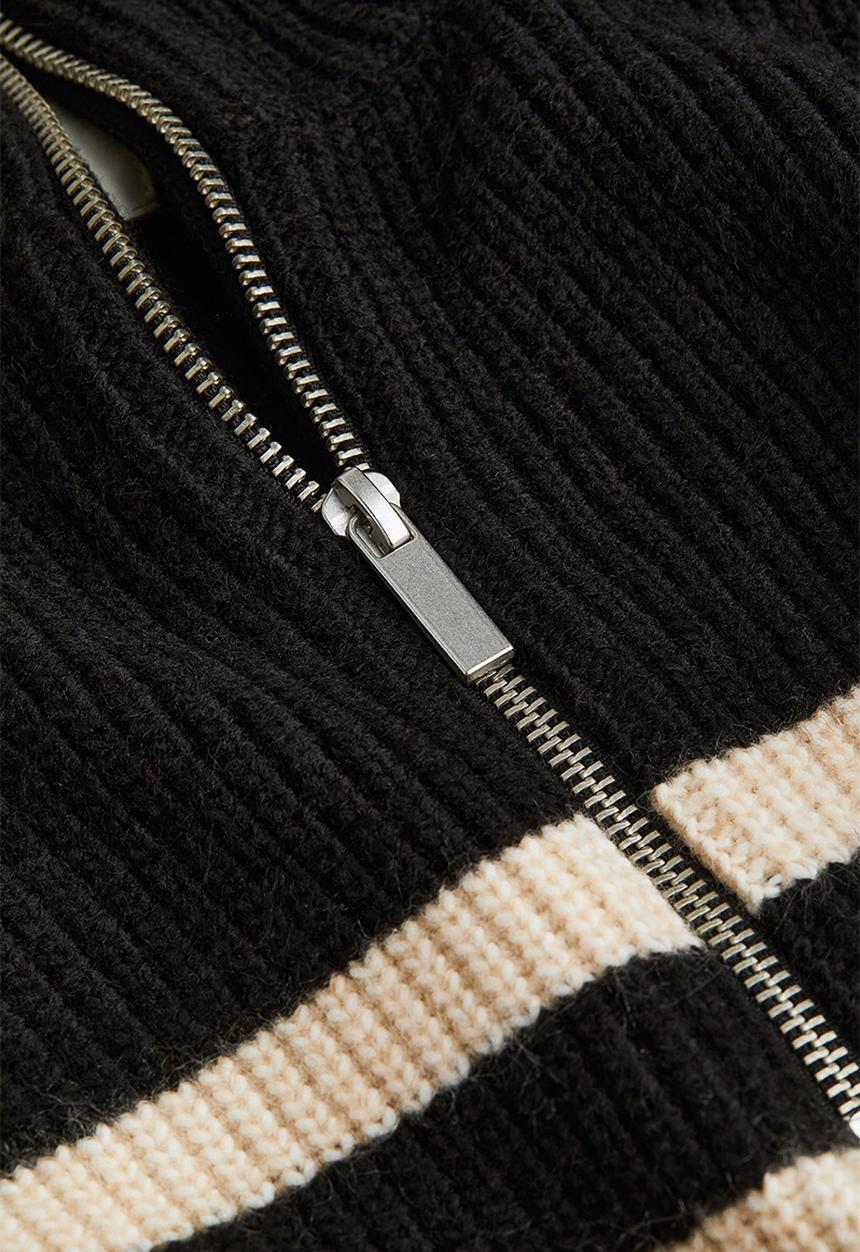 H&M - Zip-top rib-knit jumper - black/striped
