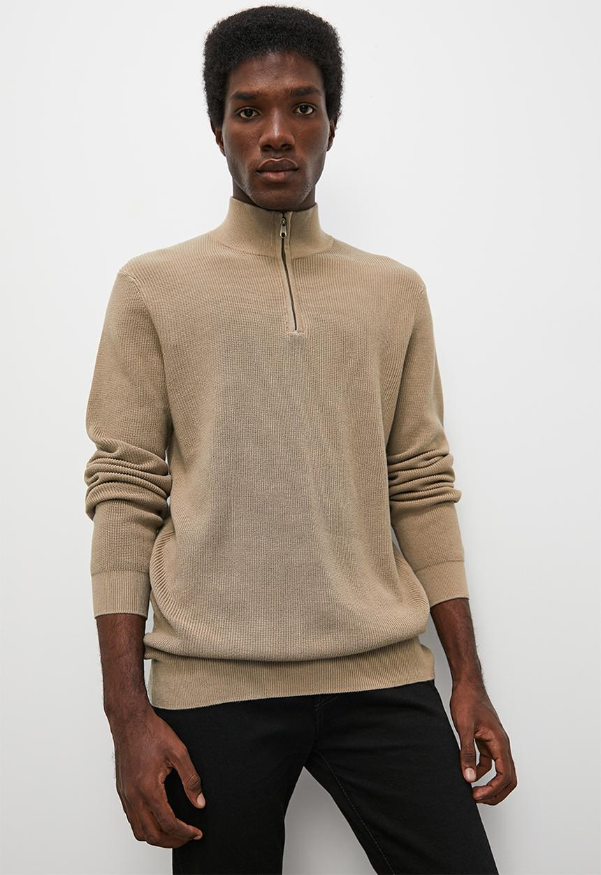 Superbalist - Regular fit quarter zip l/s turtleneck knit - brown