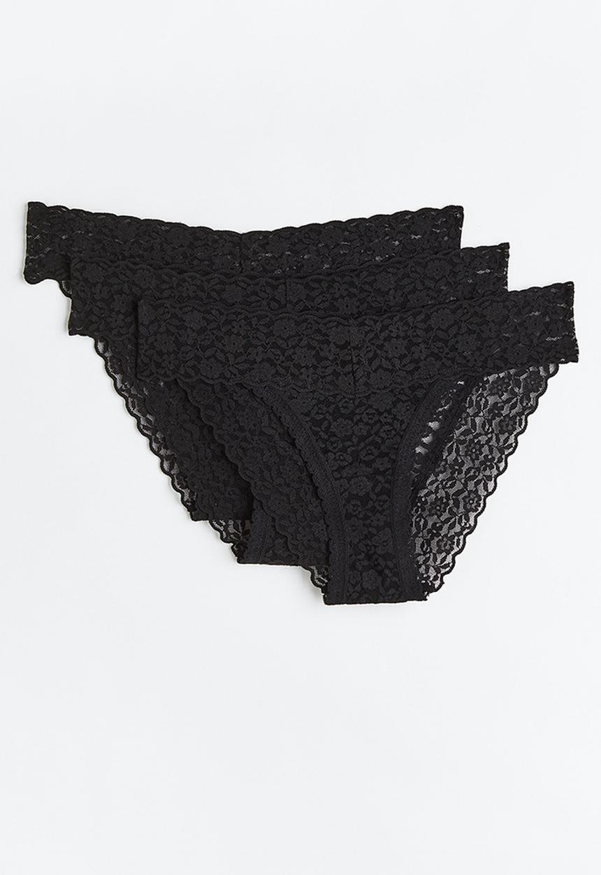 H&M - 3 Pack lace bikini briefs - black