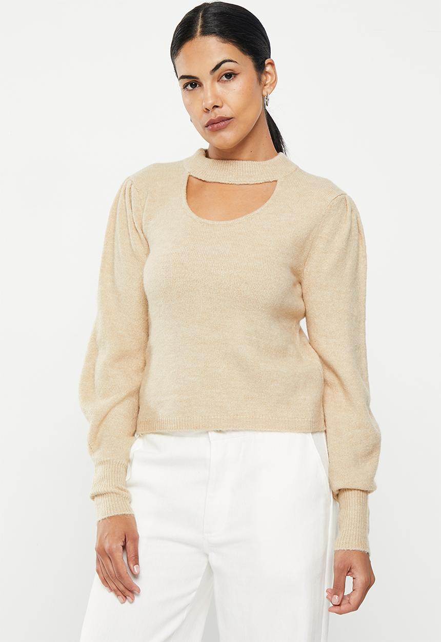 Jacqueline de Yong - Elanor long sleeve reversible pullover - cement melange