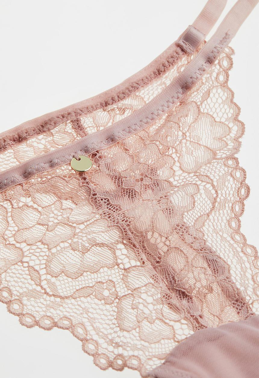 H&M - 3 Pack lace thong briefs - black/white/old rose