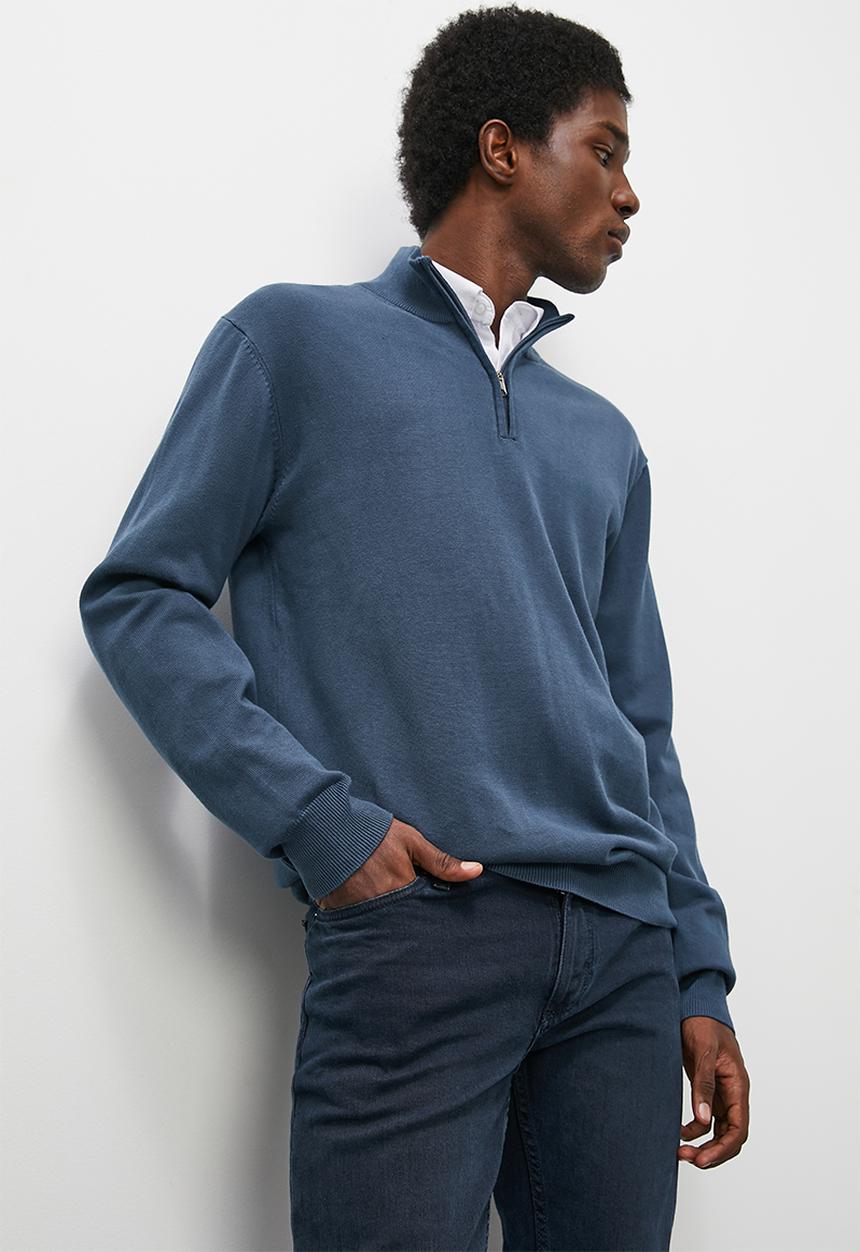 Superbalist - Slim fit quarter zip l/s turtleneck knit - blue