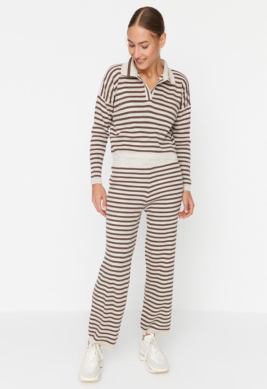 Trendyol - Crop striped knitwear bottom-top set - mink
