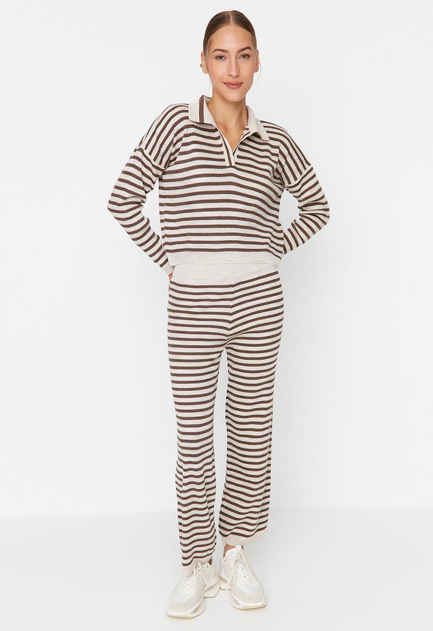 Trendyol - Crop striped knitwear bottom-top set - mink