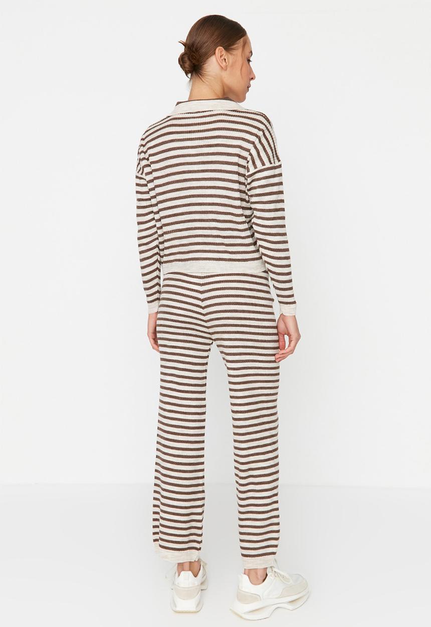 Trendyol - Crop striped knitwear bottom-top set - mink