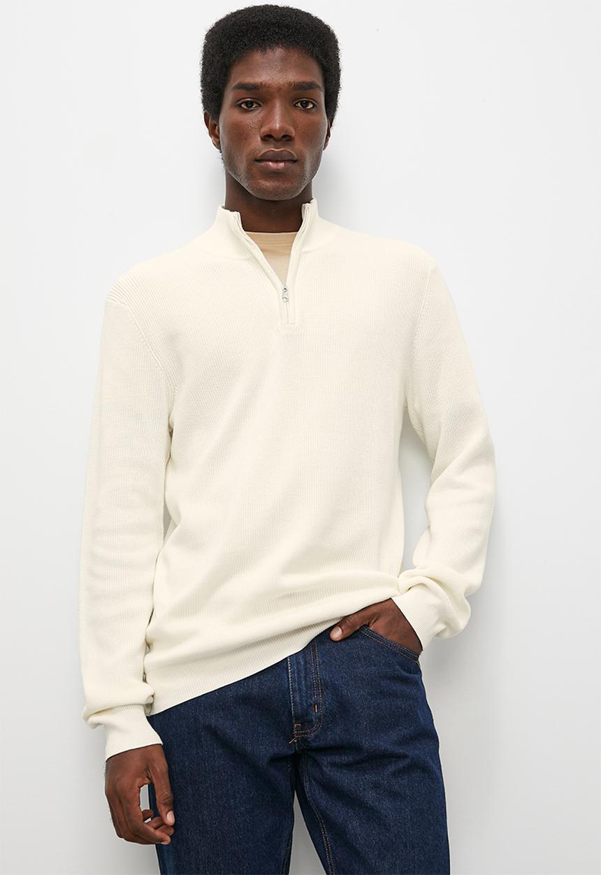 Superbalist - Regular fit quarter zip l/s turtleneck knit - cream