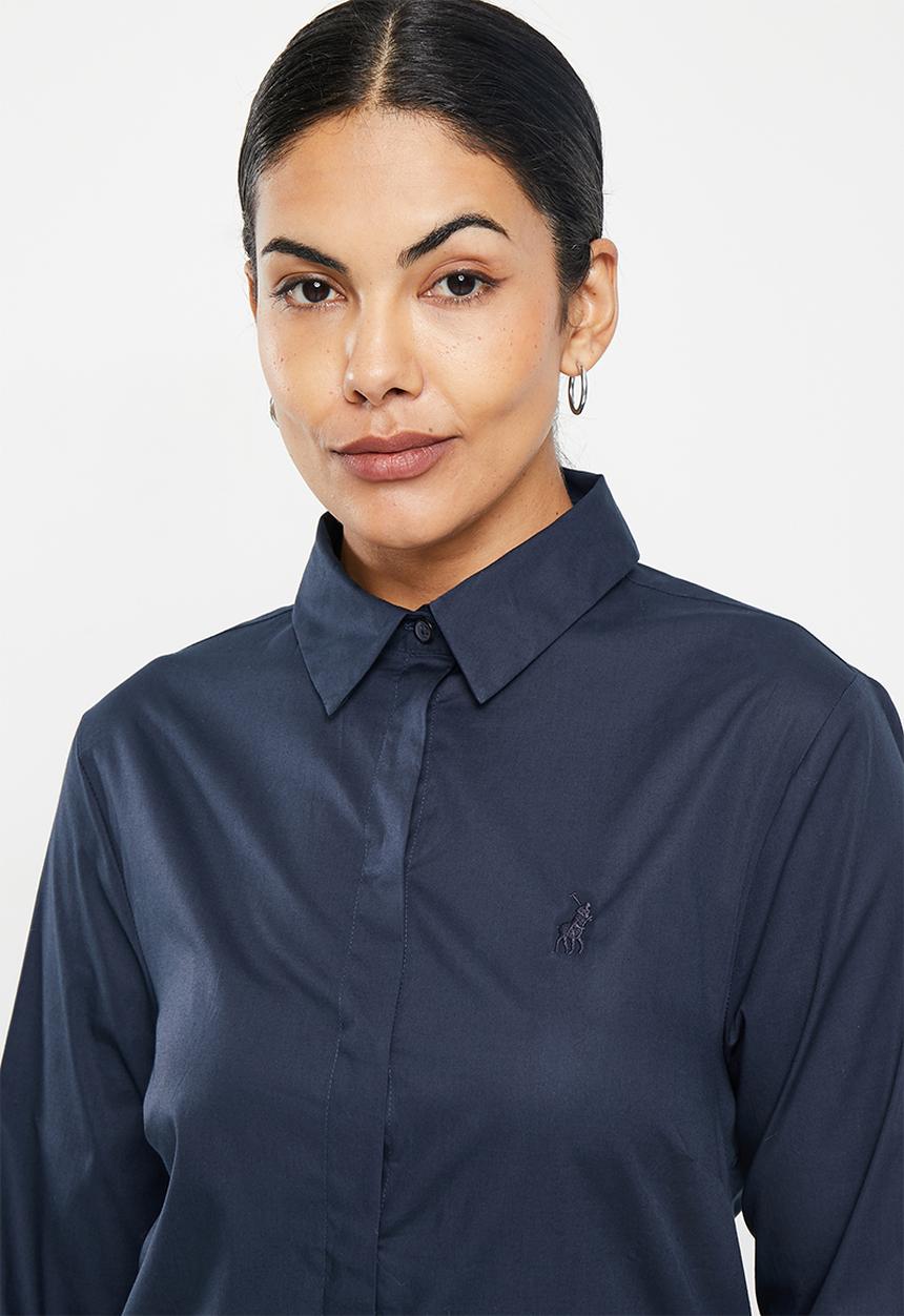 POLO - Wmn basic shirt long sleeve concealed front shirt - navy