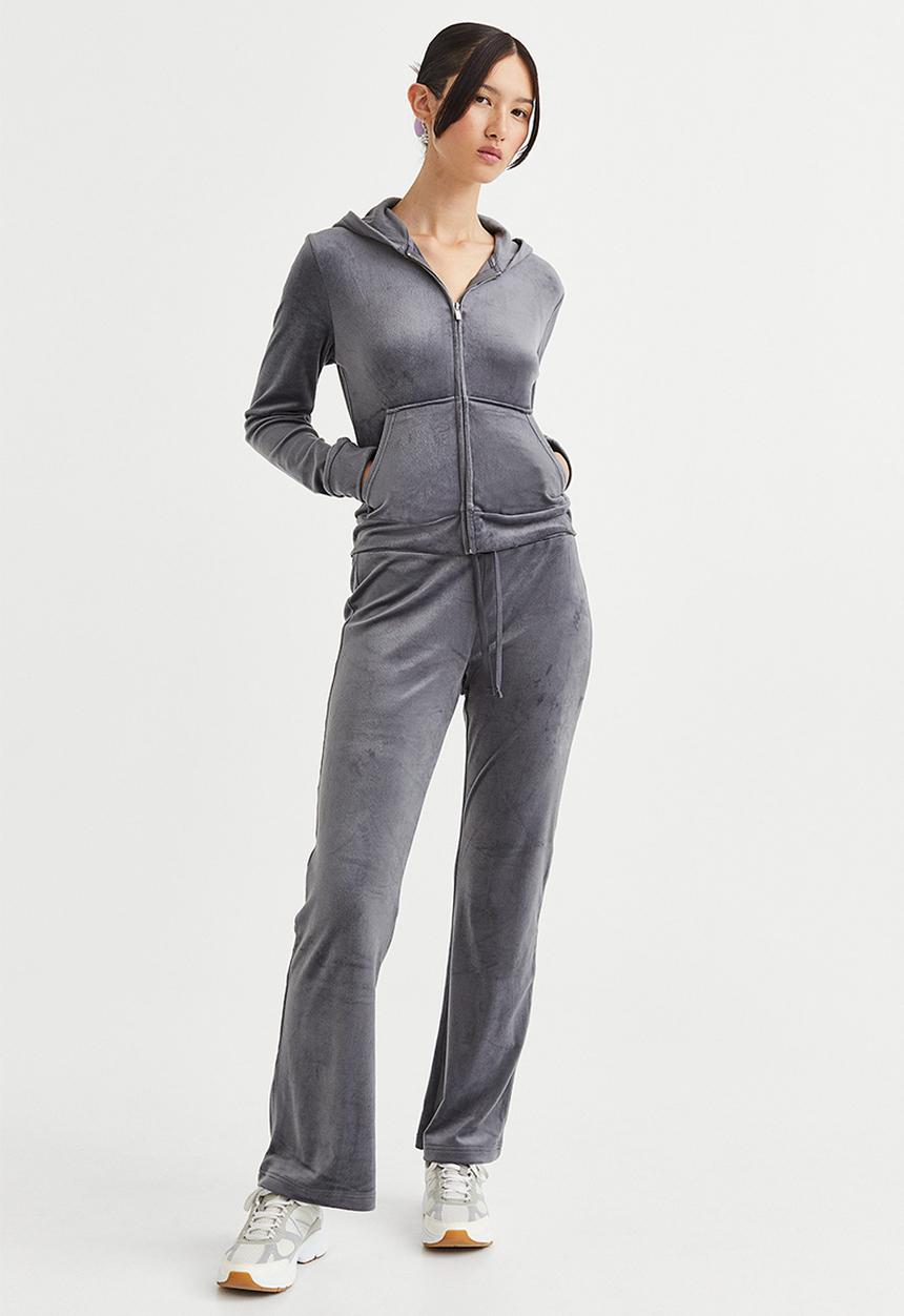 H&M - Velour zip-through hoodie - dark grey