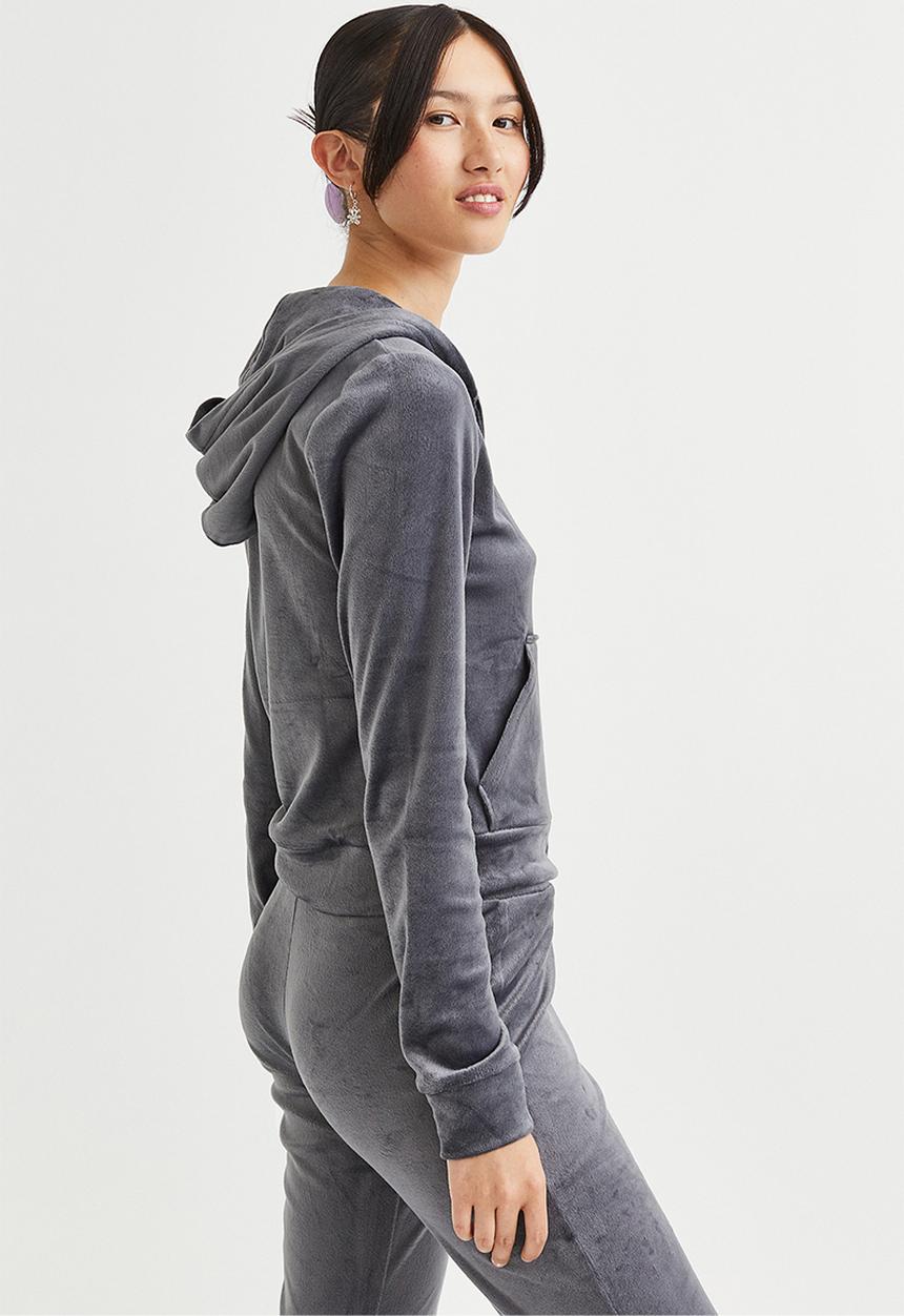 H&M - Velour zip-through hoodie - dark grey