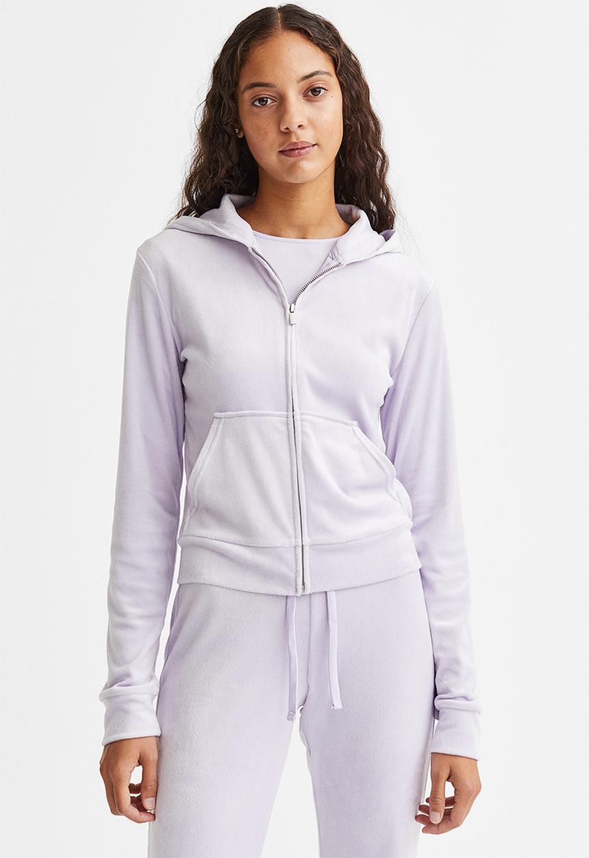 H&M - Velour zip-through hoodie - light purple