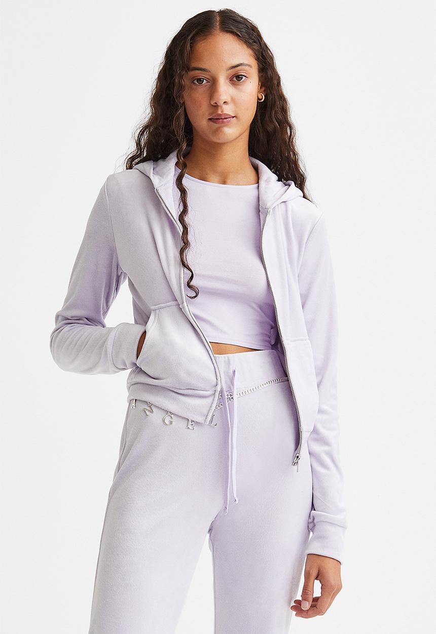 H&M - Velour zip-through hoodie - light purple