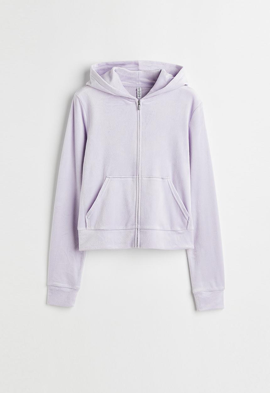 H&M - Velour zip-through hoodie - light purple