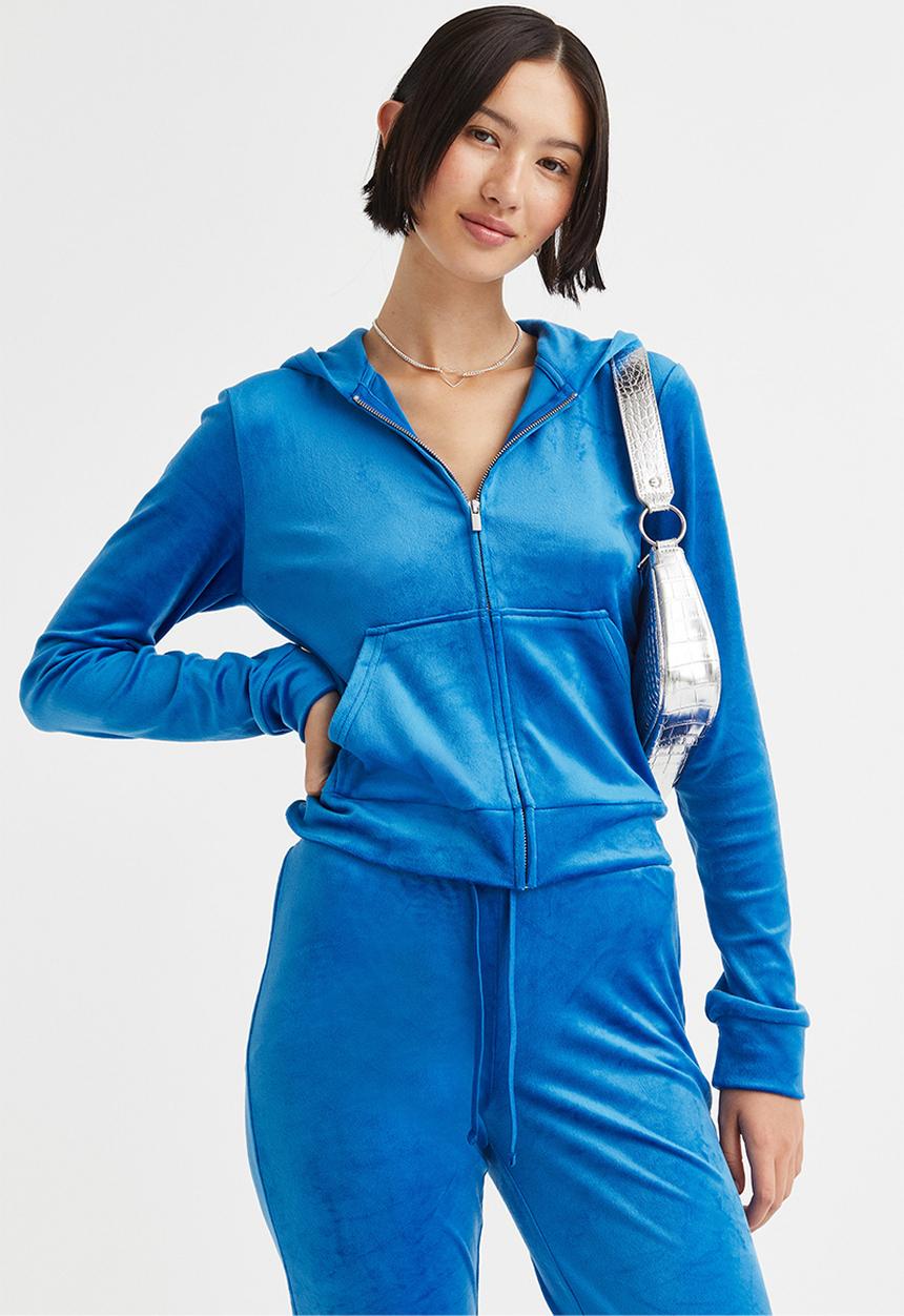 H&M - Velour zip-through hoodie - bright blue