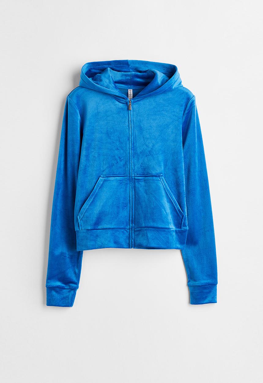 H&M - Velour zip-through hoodie - bright blue