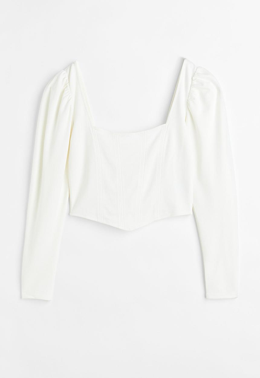 H&M - Puff-sleeved corset top - white