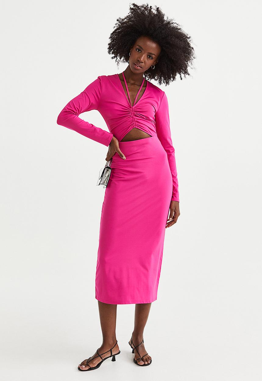 H&M - Drawstring-detail bodycon dress - cerise 