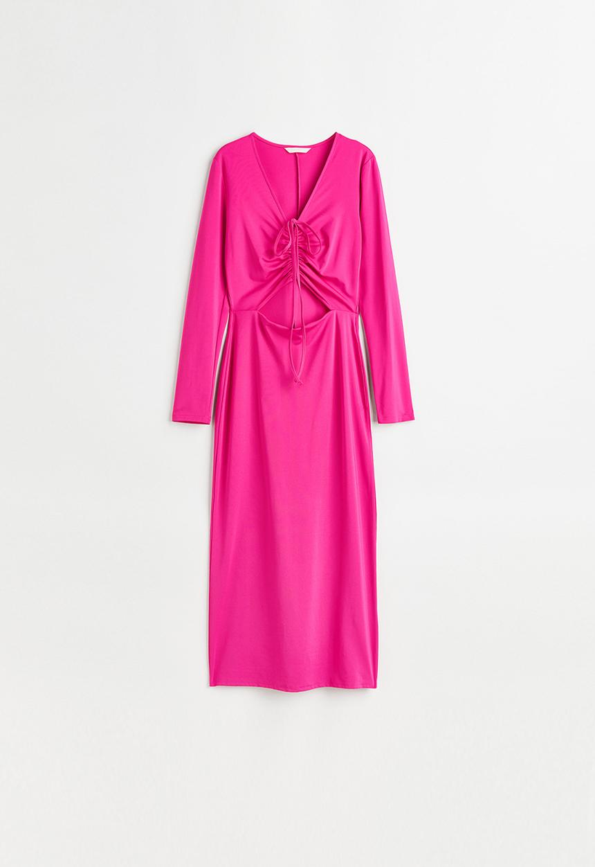 H&M - Drawstring-detail bodycon dress - cerise 