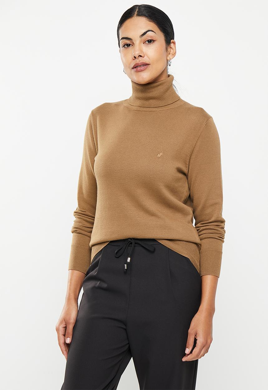 POLO - Wmn cotton long sleeve poloneck - camel