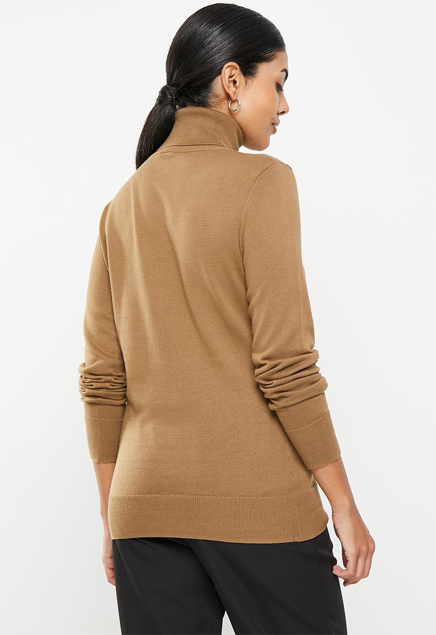 POLO - Wmn cotton long sleeve poloneck - camel