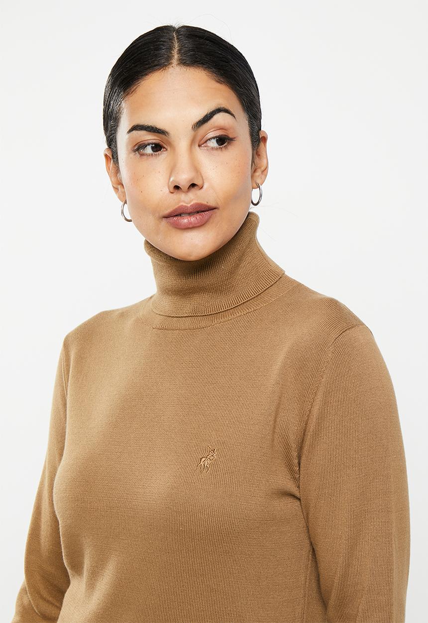 POLO - Wmn cotton long sleeve poloneck - camel