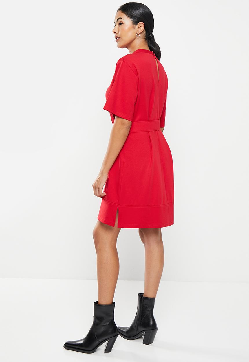 Me&B - Ponti belted turtle neck dress - red