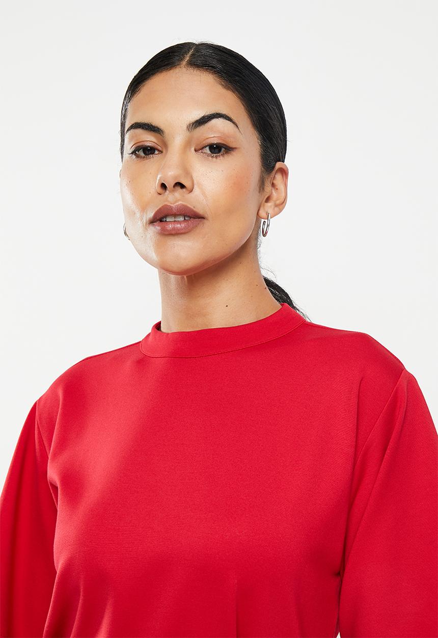 Me&B - Ponti belted turtle neck dress - red