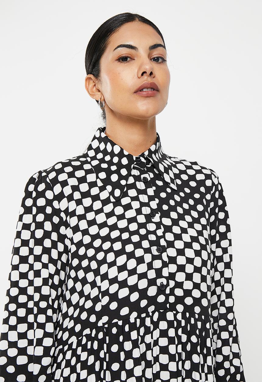 Me&B - Shirt dress Midi - disco black & white