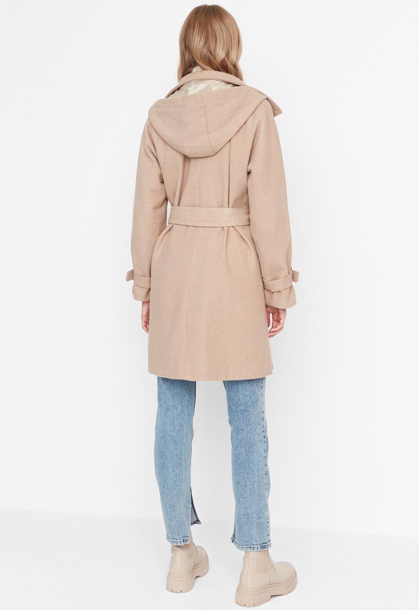 Trendyol - Belted oversized lined stamp coat - camel