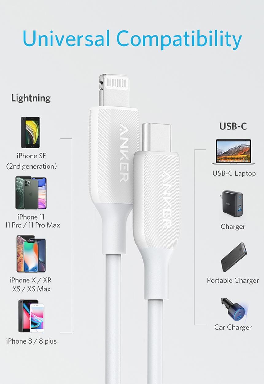 Anker - PowerLine III USB-C to Lightning Cable- White