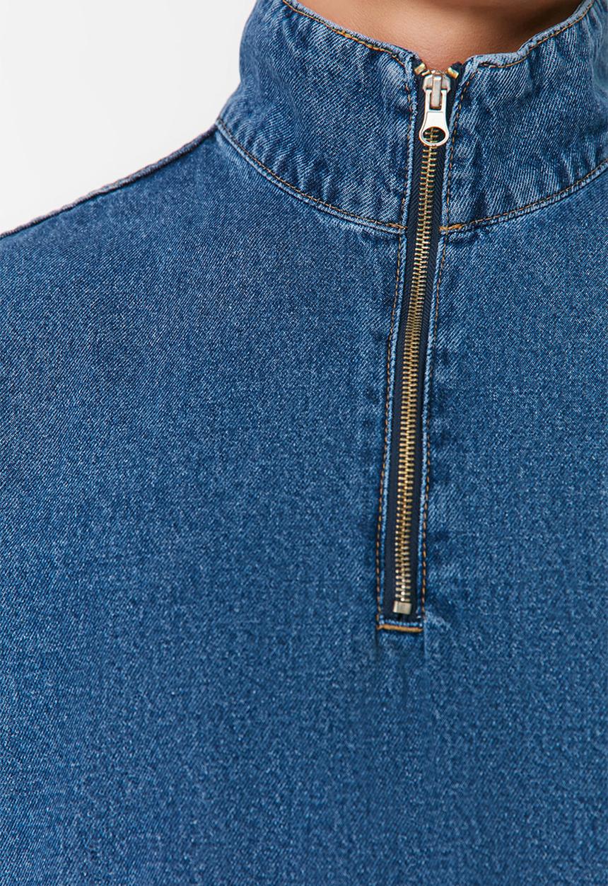 Trendyol - Denim 1/4 zip jacket - blue
