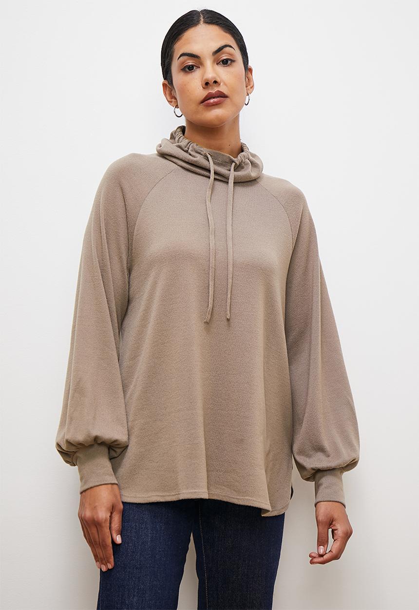 edit - Draped cowl neck cut n sew - mocha
