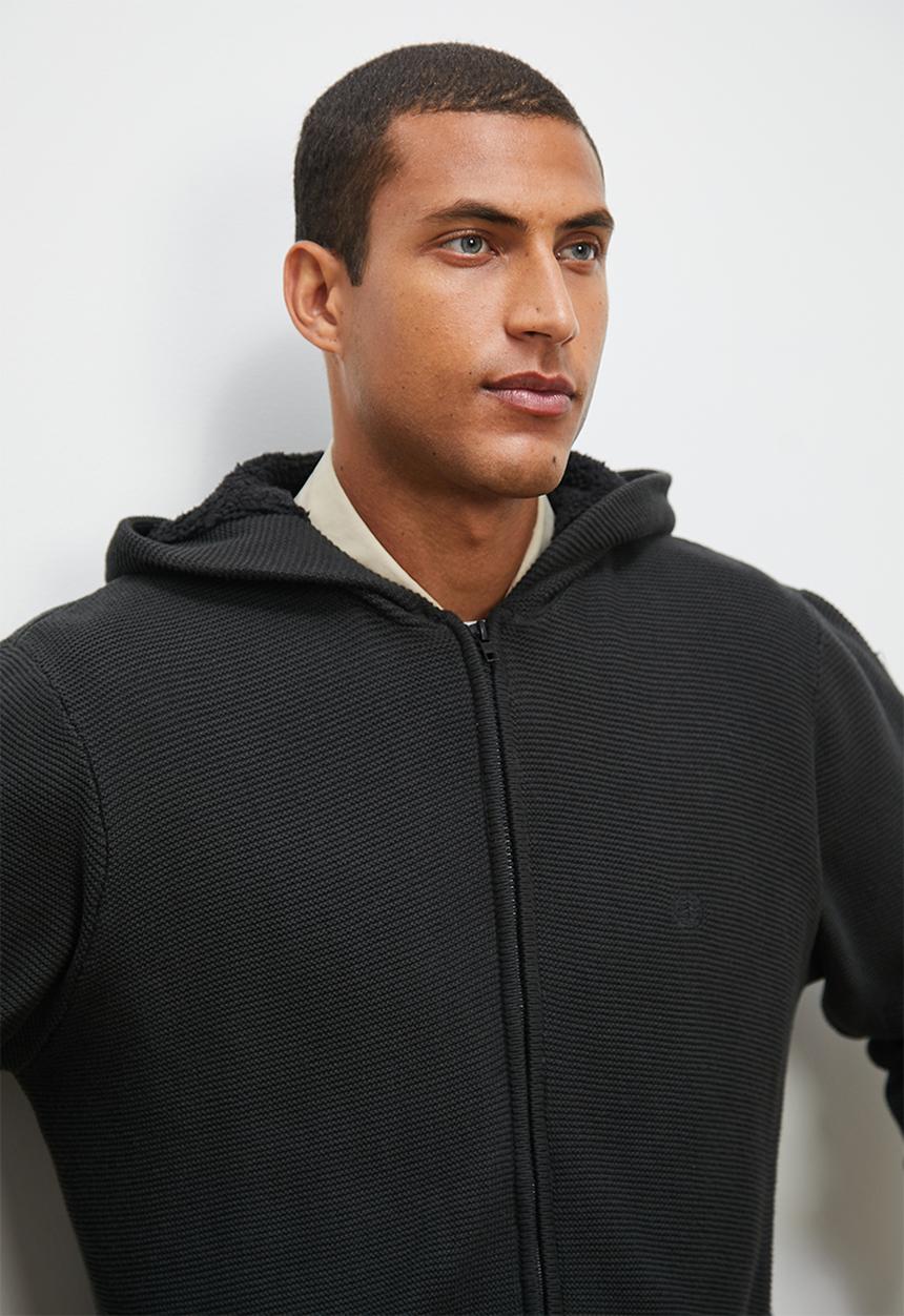Lark & Crosse - Sherpa lined zip through knitwear - charcoal