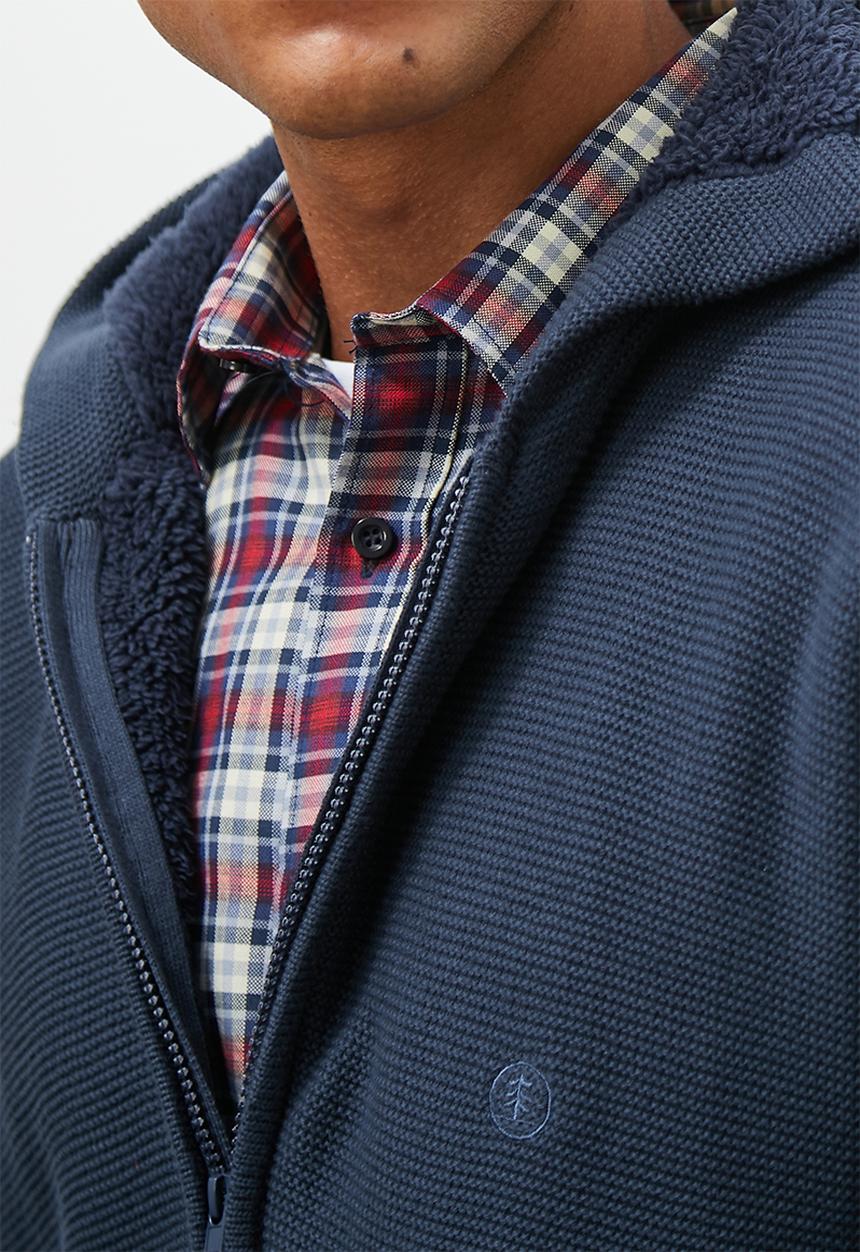 Lark & Crosse - Sherpa lined zip through knitwear - navy