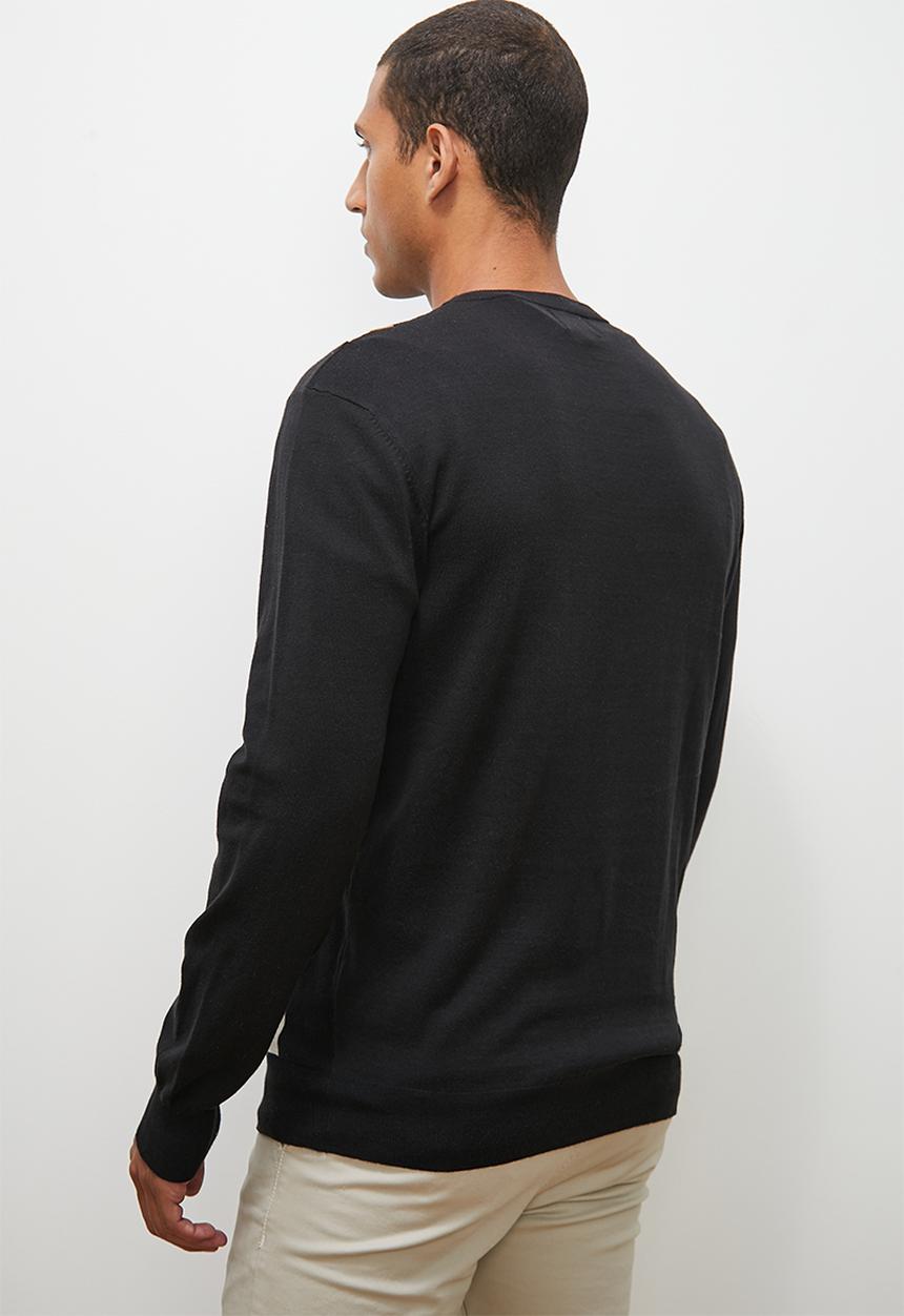 Lark & Crosse - Stripe pattern crew neck knit - black & stone multi