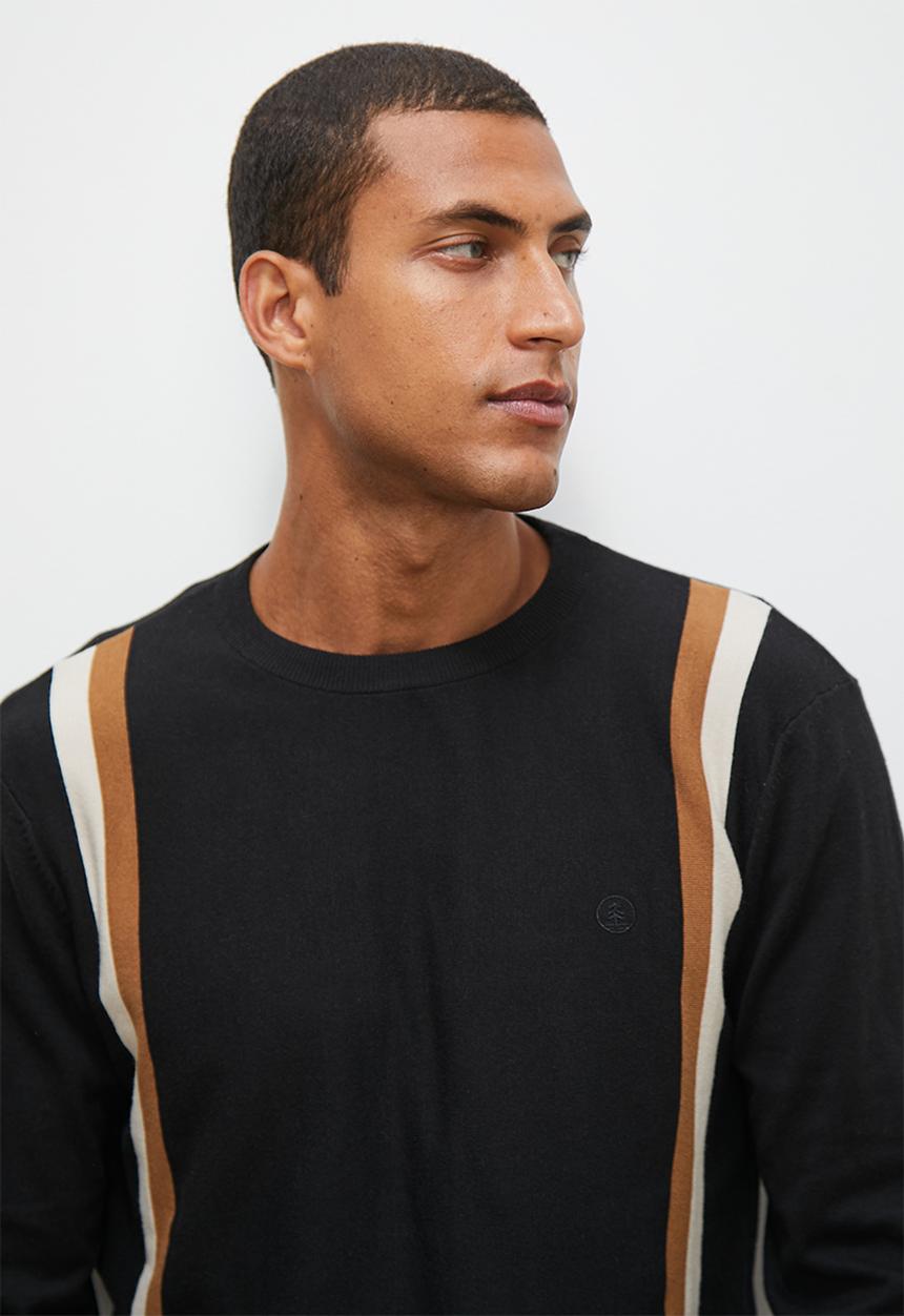 Lark & Crosse - Stripe pattern crew neck knit - black & stone multi
