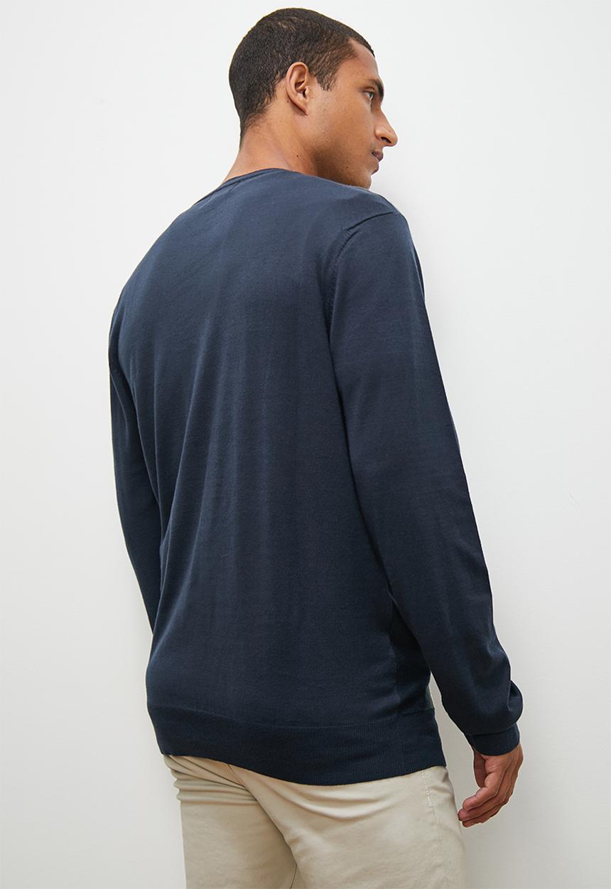 Lark & Crosse - Stripe pattern crew neck knit - navy & olive multi