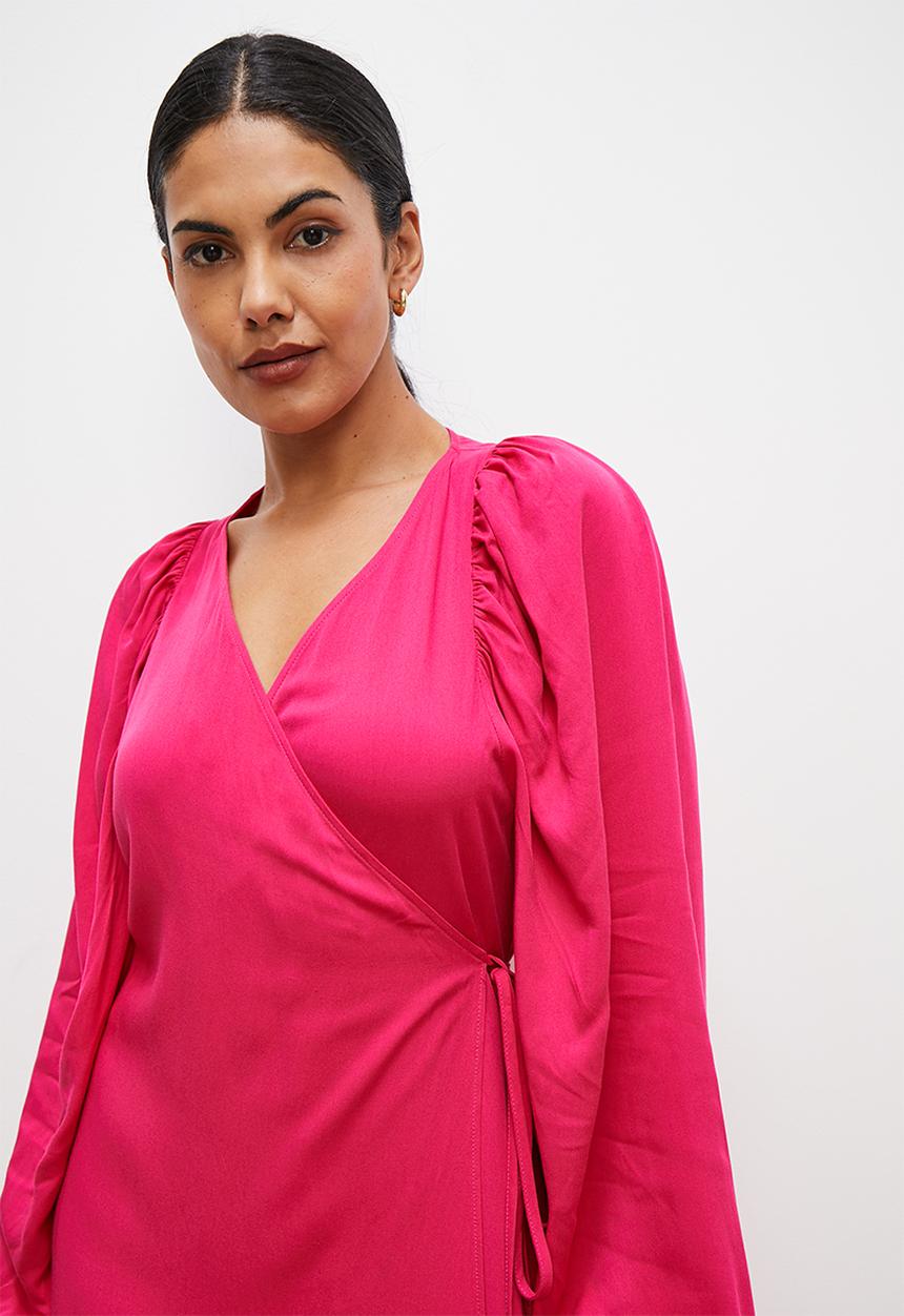 edit - Statement sleeve wrap dress - magenta