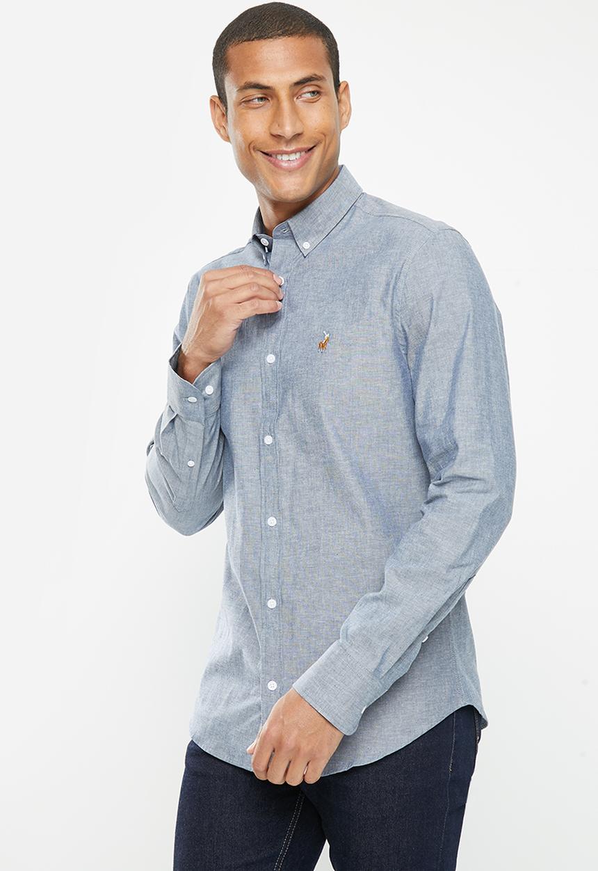 POLO - Mens dark wash denim long sleeve shirt - indigo
