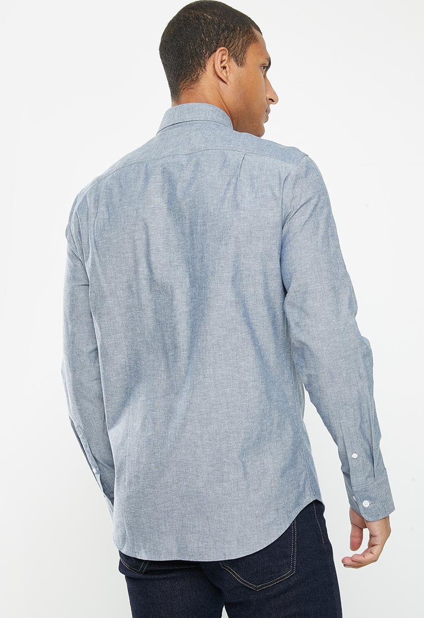 POLO - Mens dark wash denim long sleeve shirt - indigo