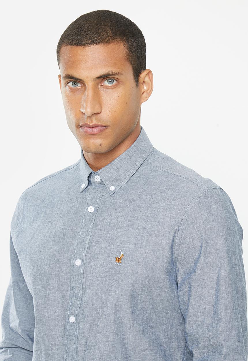 POLO - Mens dark wash denim long sleeve shirt - indigo