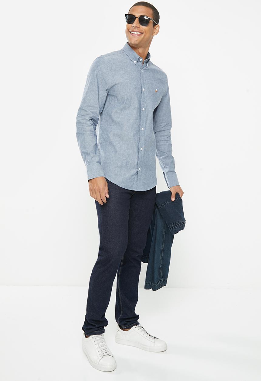 POLO - Mens dark wash denim long sleeve shirt - indigo