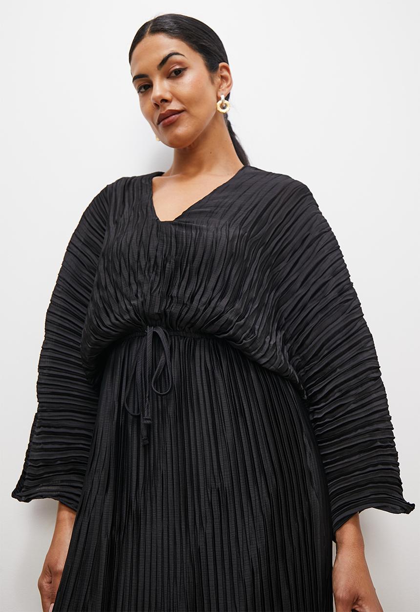 edit - Dolman sleeve pleated midi dress - black
