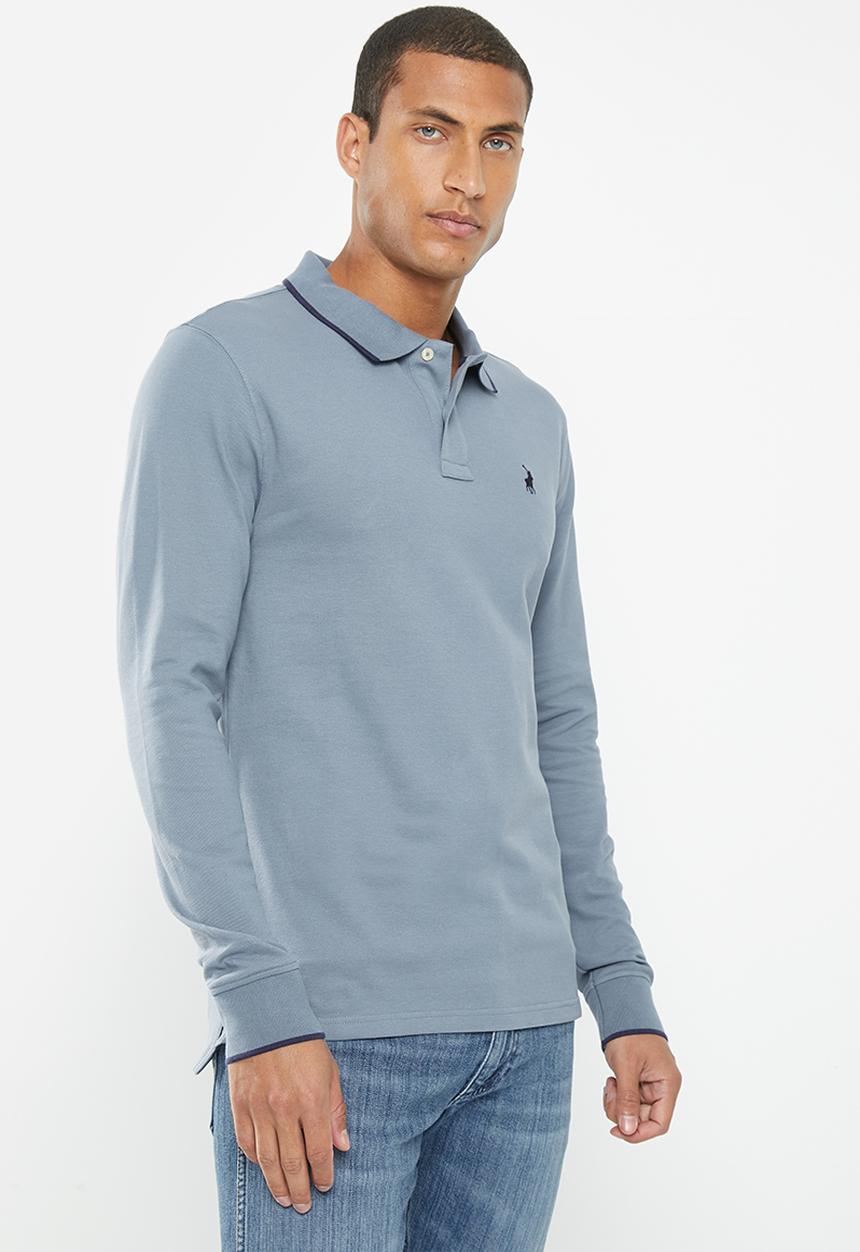 POLO - Mens pique long sleeve golfer - blue