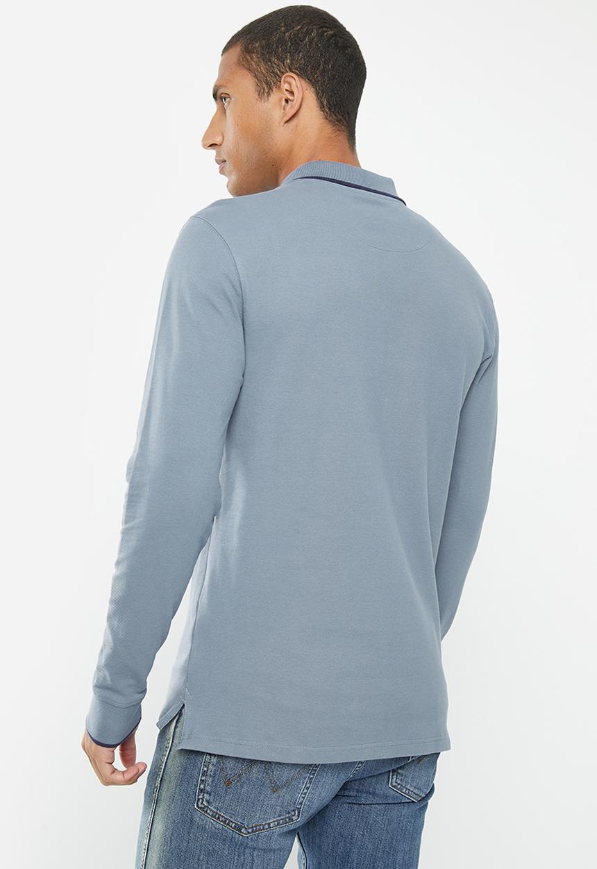 POLO - Mens pique long sleeve golfer - blue
