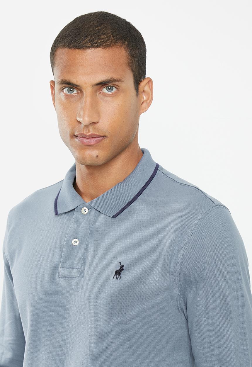 POLO - Mens pique long sleeve golfer - blue