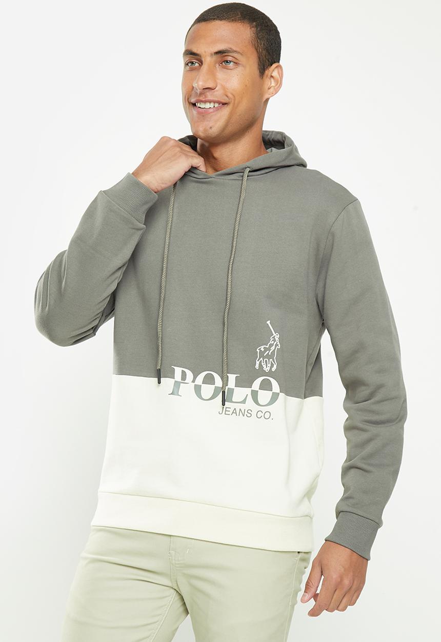 POLO - Men pjc hooded long sleeve hoodie - charcoal & white 