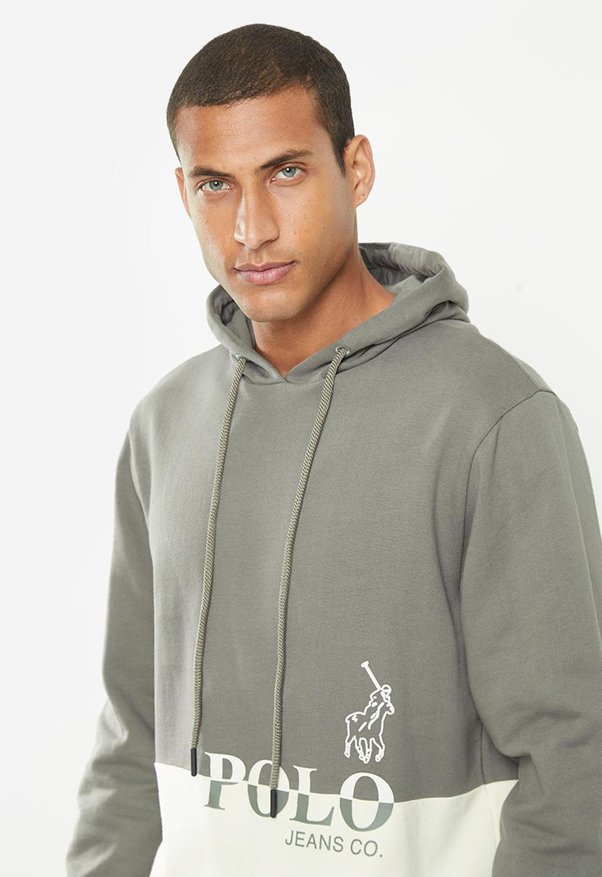 POLO - Men pjc hooded long sleeve hoodie - charcoal & white 