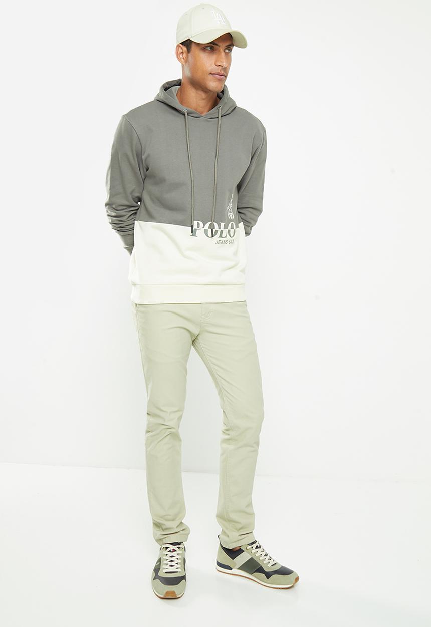 POLO - Men pjc hooded long sleeve hoodie - charcoal & white 
