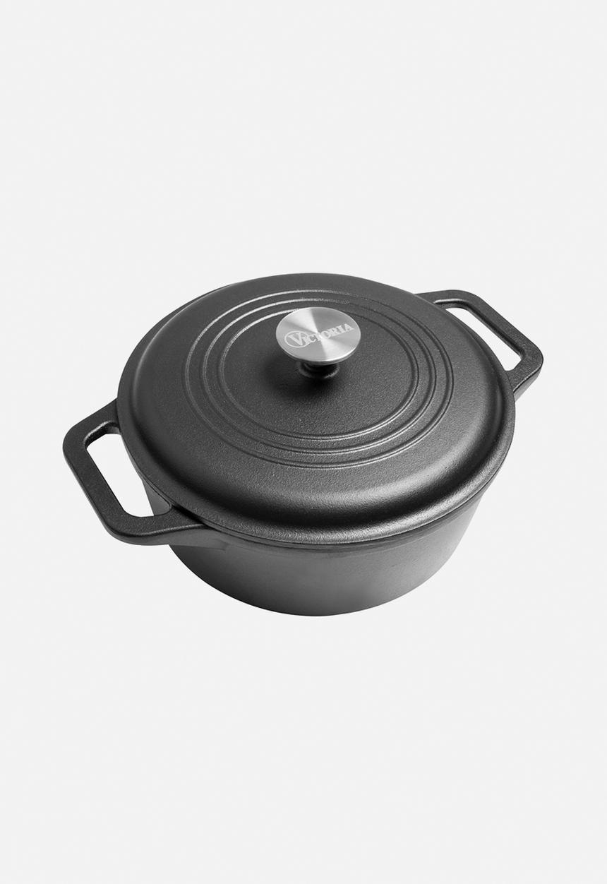 Victoria - 3.8L Cast iron casserole with cast iron lid - black enamelled