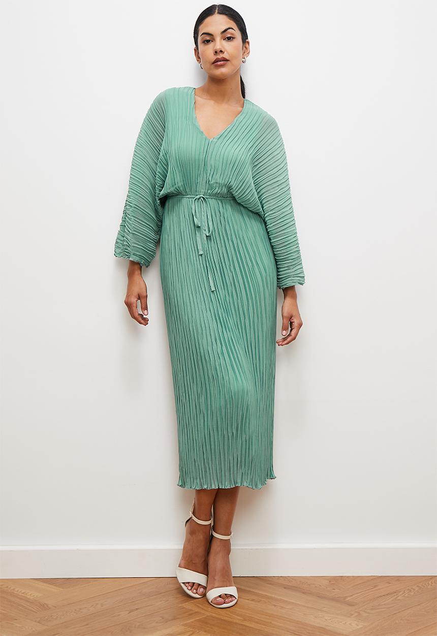 edit - Dolman sleeve pleated midi dress - bottle green